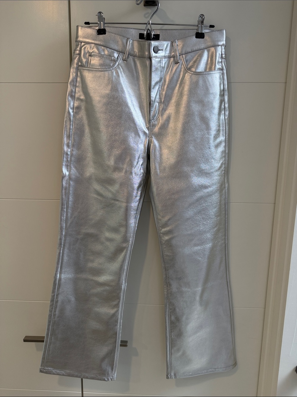 Ann Taylor Silver Metallic Wide-Leg Jeans